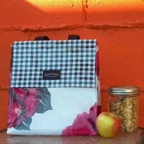 Oilcloth Insulated Lunch Bag - Magenta Blossom