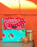 Oilcloth Insulated Lunch Bag - Turquoise Cherry