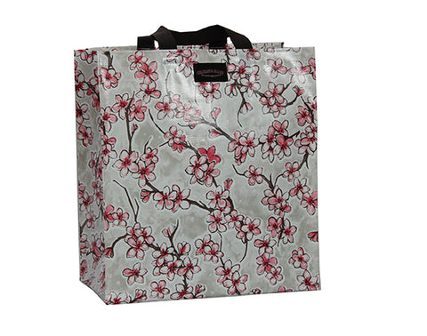 Oilcloth Shopping Bag - Silver Cherry Blossom
