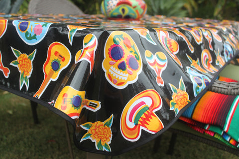 Black Skulls Oilcloth Tablecloths