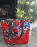 Large Reversible Oilcloth Christmas Totebags - Red or White
