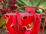 Reversible Oilcloth Totebag - Red Cherry with Red Gingham