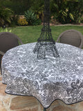 Round Black and White Toile Oilcloth Tablecloth
