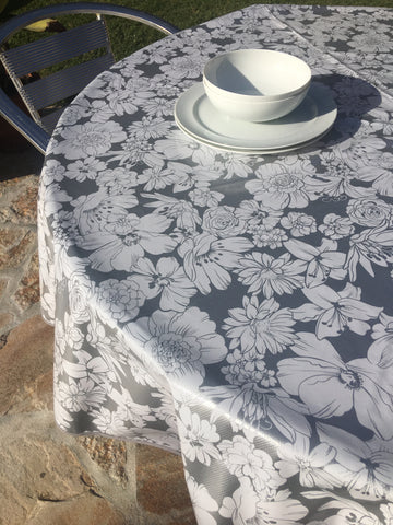 Round Silver Chantilly Oilcloth Tablecloths