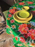 Round Green Hibiscus Oilcloth Tablecloth