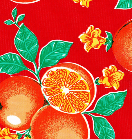Oranges on Red Oilcloth Fabric