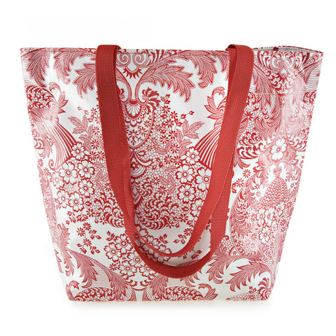 Reversible Oilcloth Totebag - Red Toile with Red Polka
