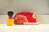 Red Mums Oilcloth Combination Cosmetic Bag Set : Mini and Small Cosmetic Bag