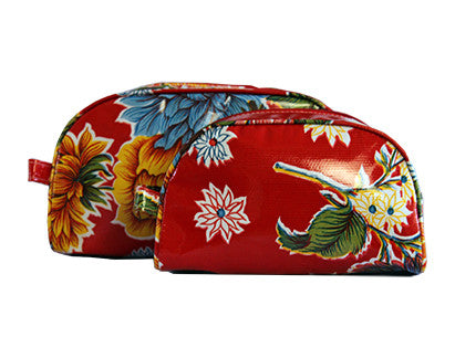 Red Mums Oilcloth Cosmetic Bags - Three Sizes