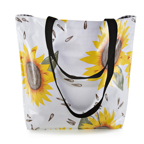 Reversible Oilcloth Totebag - Sunflowers with Black Gingham