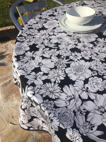 Round Black Chantilly Oilcloth Tablecloth