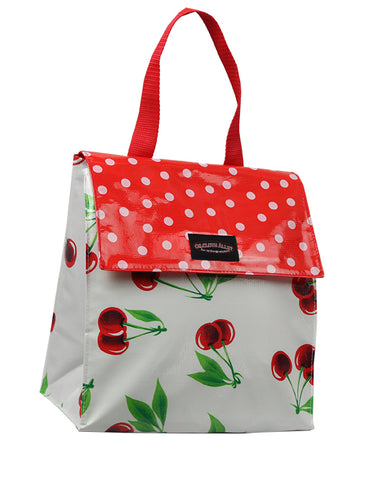 Oilcloth Insulated Lunch Bag - White Cherry