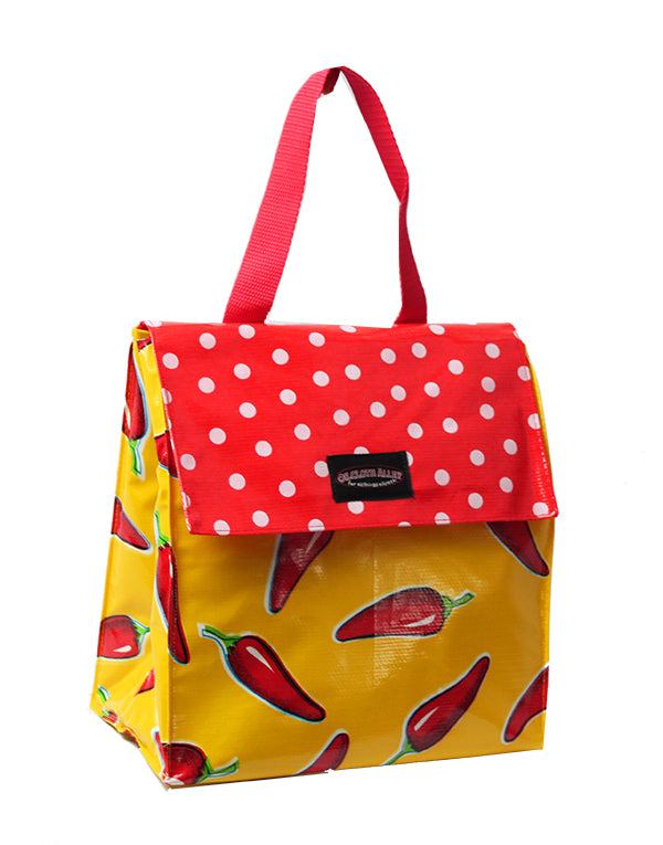 Oilcloth Insulated Lunch Bag - Yellow Chilis
