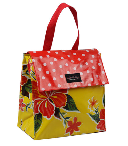 Oilcloth Insulated Lunch Bag - Yellow Hibiscus