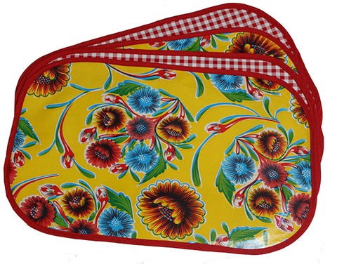 Yellow Spring Bloom Reversible Oilcloth Placemats - set of 4