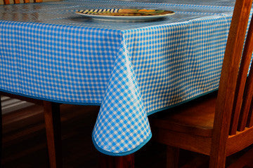 Blue Check Oilcloth Tablecloth 84" x 47"