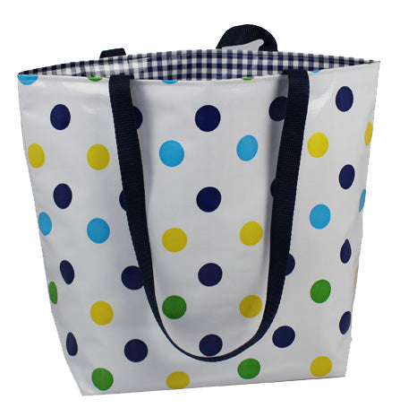 Reversible Oilcloth Totebag - Blue Confetti with Blue Gingham