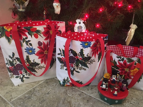 White Vintage Christmas Reversible Totebags - Two Sizes