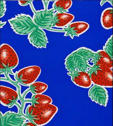Royal Blue Strawberry Oilcloth Fabric