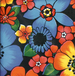 Flora on Black Oilcloth Fabric