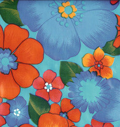 Flora on Light Blue Oilcloth Fabric