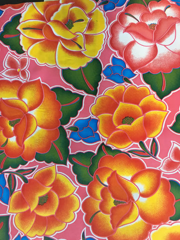 Pink Royal Roses Oilcloth Fabric