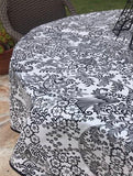 Round Black and White Toile Oilcloth Tablecloth