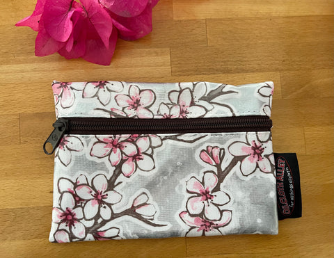 Silver Cherry Blossom Oilcloth Combination Set - Mini Cosmetic Bag & Small  Pouch