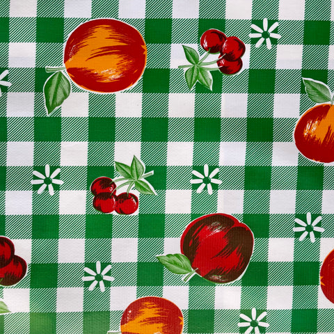 Green Cafe Check With Fruit Oilcloth Fabric