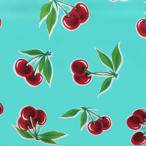 Turquoise Cherry Oilcloth Fabric
