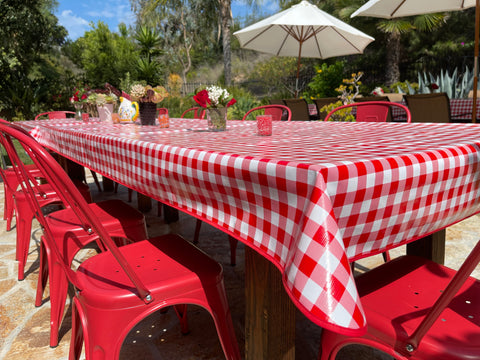 Red Cafe Check Oilcloth Tablecloths