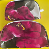 Magenta Blossom Oilcloth Combination Set - Mini and Small Cosmetic Bag, Small Pouch