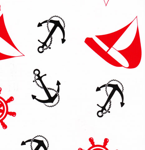 Black and Red Anchors Oilcloth Fabric
