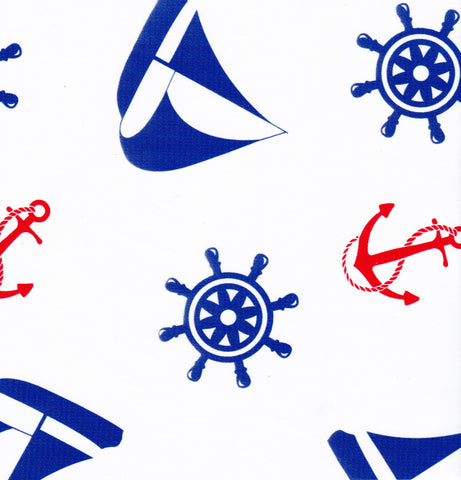 Blue and Red Anchors Oilcloth Fabric by the Yard