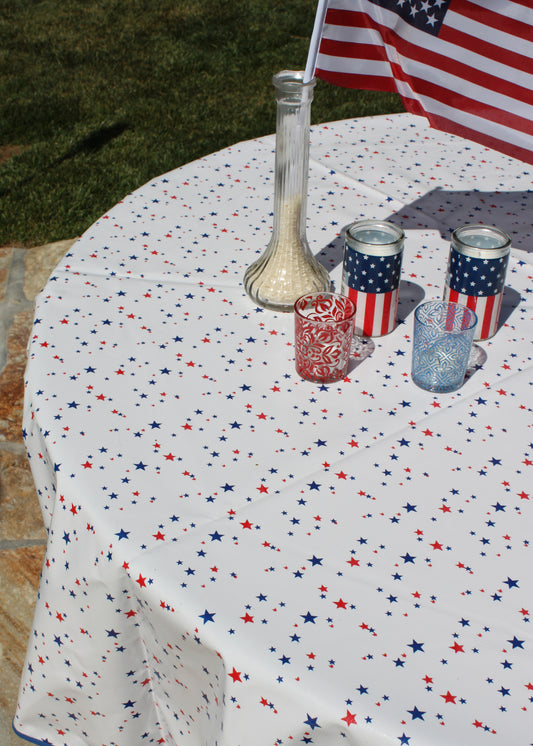 Round 4th of July Stars Oilcloth Tablecloths