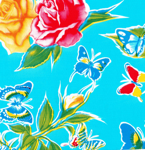 Light Blue Butterfly Oilcloth Fabric