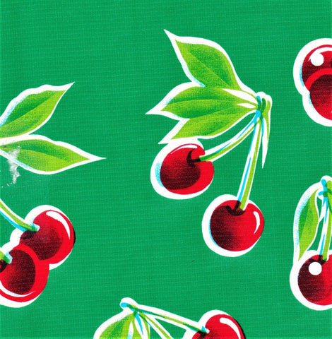 Green Cherry Oilcloth Fabric