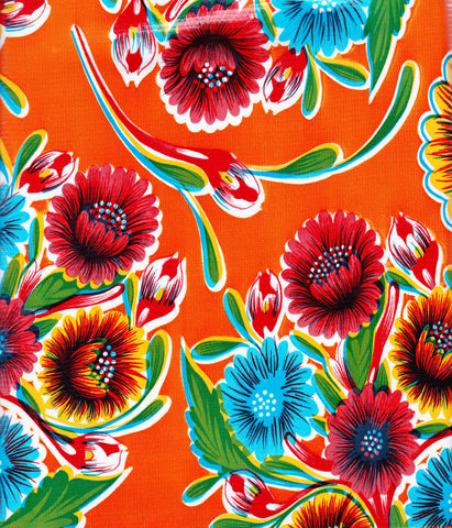 Orange Spring Bloom Oilcloth Fabric