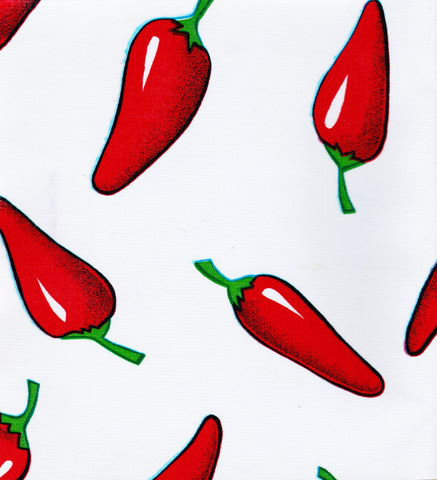 Red Chili Pepper on White Oilcloth Fabric