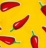 Red Chili Pepper on Yellow Oilcloth Fabric