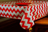 Red Chevron Oilcloth Tablecloth 84" x 47"