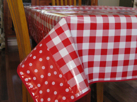 Red Cafe Check Oilcloth Tablecloth 84" x 56"