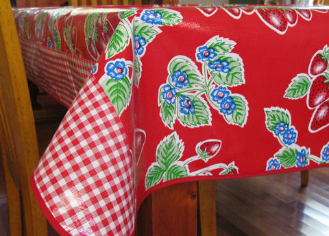 Red Strawberry Oilcloth Tablecloth 84" x 56"