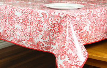 Red Toile Oilcloth Tablecloth 84" x 47"