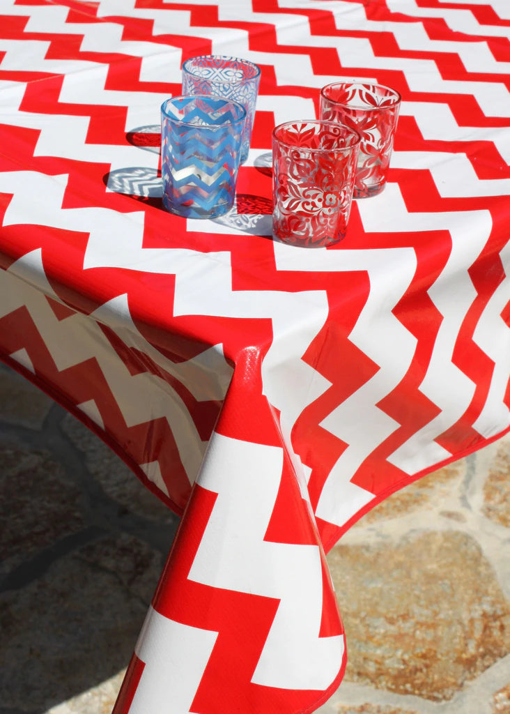 Red Chevron Oilcloth Fabric