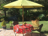 Round Red Mums Oilcloth Tablecloth