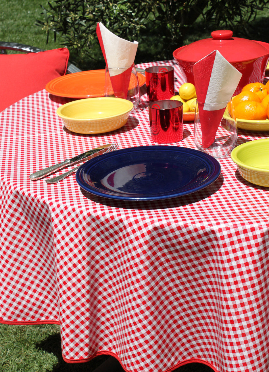 Round Red Gingham Oilcloth Tablecloths