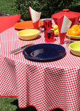 Round Red Gingham Oilcloth Tablecloth