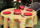 Round Tan Roses Oilcloth Tablecloth
