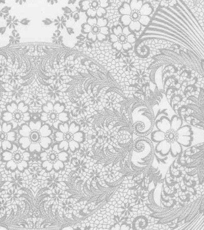 Silver and White Toile Oilcloth Fabric